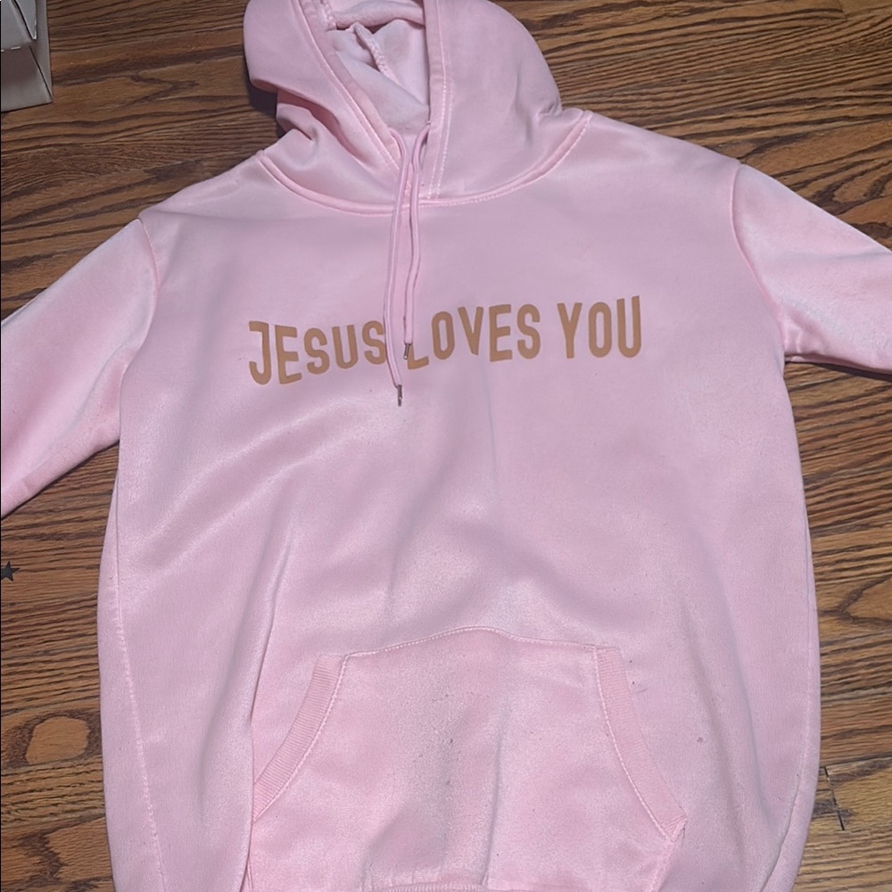 Pink Hoodie with 'Jesus Loves You' Print